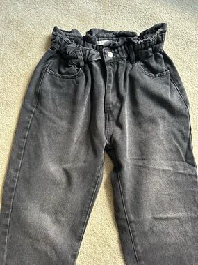 High-Rise Paperbag Black Denim Jeans for Women